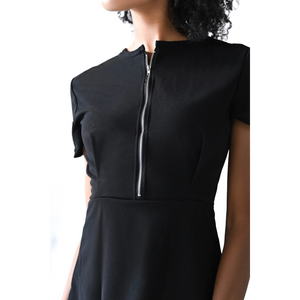 Ruffle Code Black Zippered Mini Dress