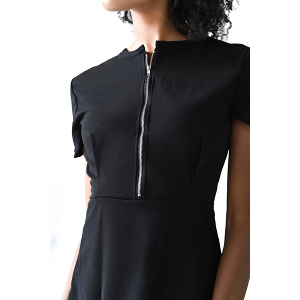Ruffle Code Black Zippered Mini Dress