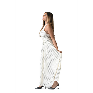The Nostalgique Ivory & Black Polka Dot Halter Dress
