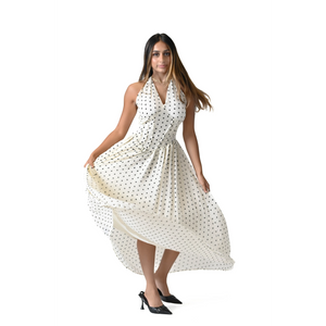 The Nostalgique Ivory & Black Polka Dot Halter Dress