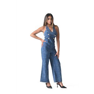 RETRO DENIM HALTER JUMPSUIT