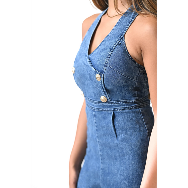 RETRO DENIM HALTER JUMPSUIT